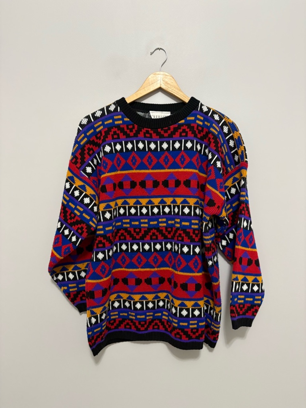 Vintage Carolina Colours Multicolor Geometric Eclectic Grandpa Crewneck Sweater
